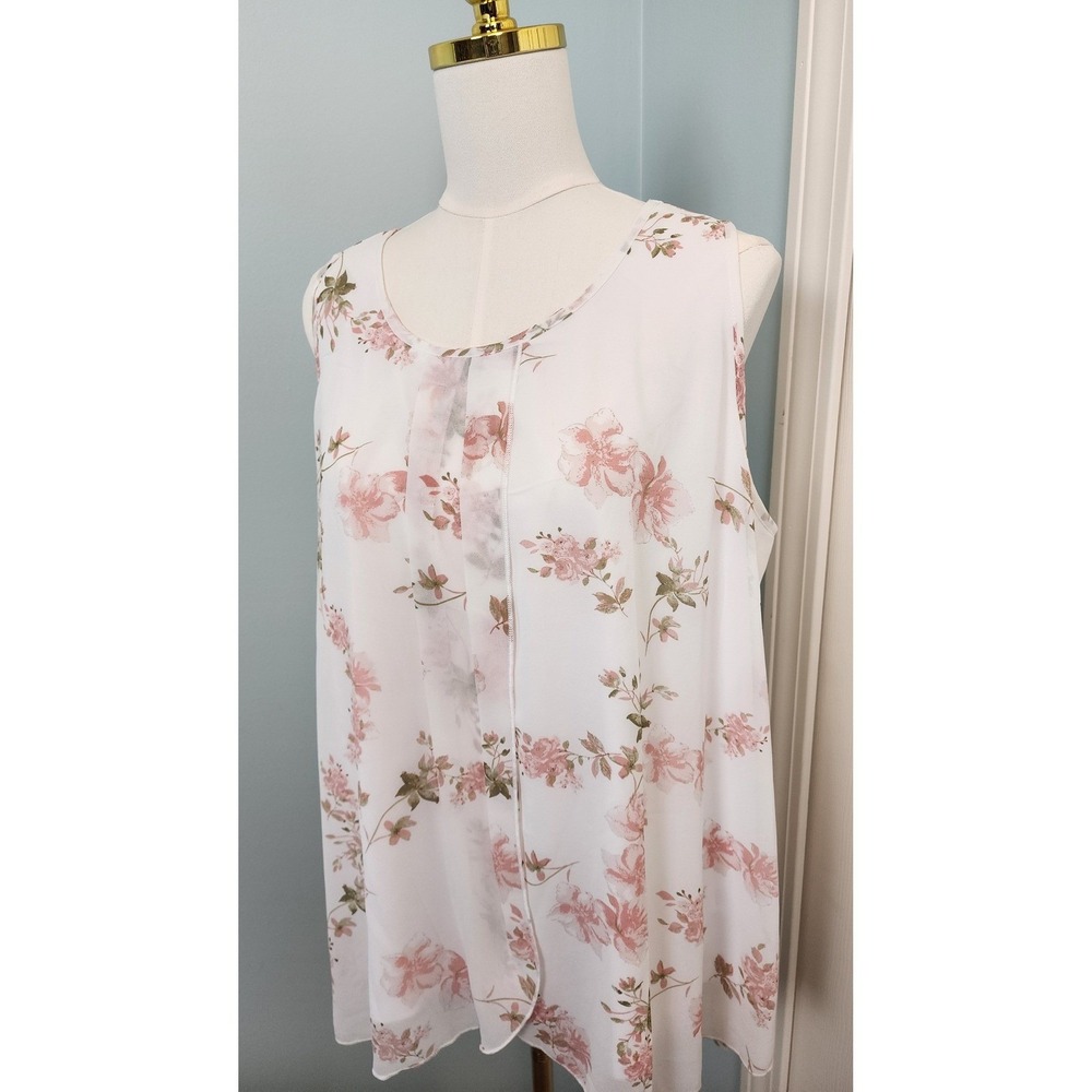 Womens XXL White Pink Floral Sleeveless Blouse - Picture 5 of 11